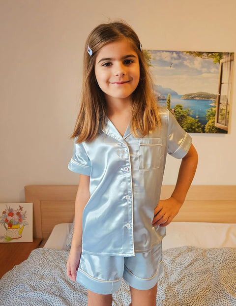 Arshiner Girls Pajamas Silk Satin Pajama Sleepwear Button Down Pj Set