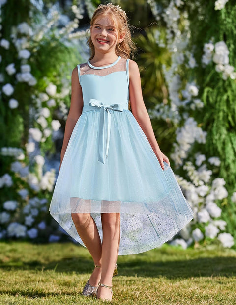 Arshiner Girls Dresses Formal Party Tulle Contrast Mesh Dress with Belt