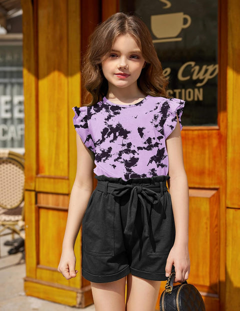 Arshiner Girls Shirts Ruffle Short Sleeve Cute Casual Tops Blouse Tee