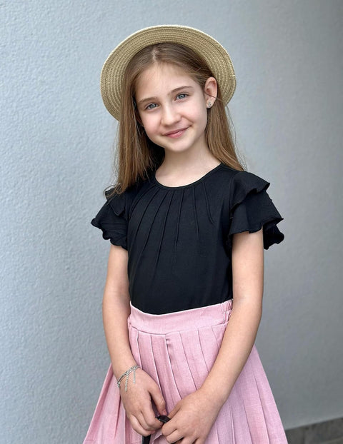 Arshiner Girls T Shirts Ruffle Short Sleeve Pleated Casual Tops