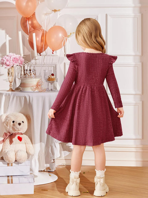 Arshiner Girl Dress Baby Girls Knitted Ruffle Sleeve Dresses