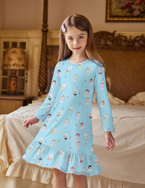 Arshiner Girls' Sleepwear Long Sleeve Cute Nightie Pajama Dress