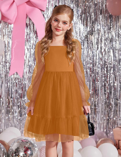Arshiner Girls Tie Back Dress Puff Formal Party Tulle Dresses