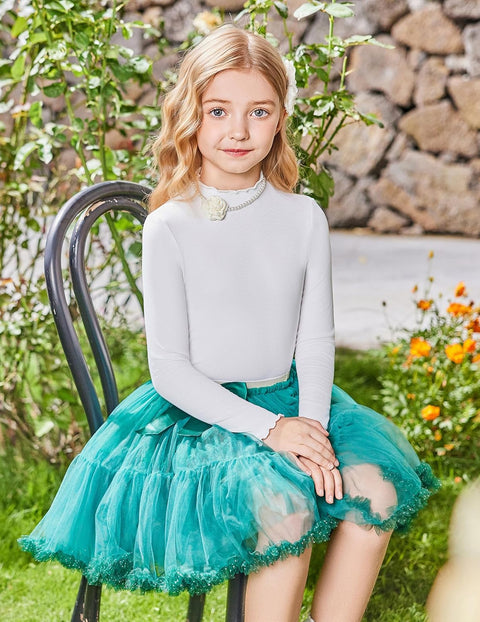 Arshiner Girls Lettuce Trim Mock Neck Ribbed Knit Tops