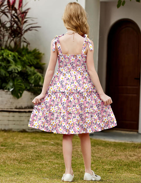 Arshiner Girls Dress Tween Boho Bowknot Strap Swing Flowy Dress