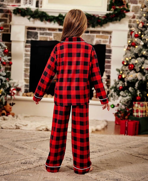 Arshiner Pajamas Set for Girls Plaid Long Sleeve Lounge Set