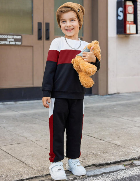 Arshiner Boys 2 Piece Outfit Color Block Sweatshirt & Sweatpants