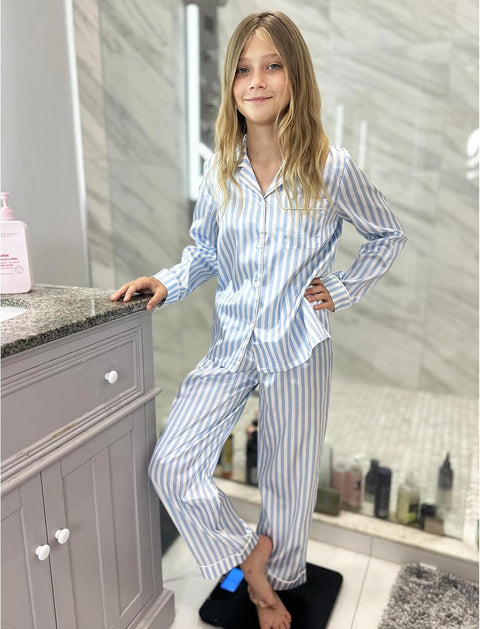 Arshiner Girls Pajamas Silk Satin Pajama Set