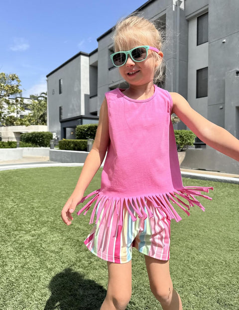 Arshiner Girls Summer Outfits Sleeveless Fringe Tank Top and Elastic Waist Pocketed Shorts Set Girl Clothes 6-14 Years