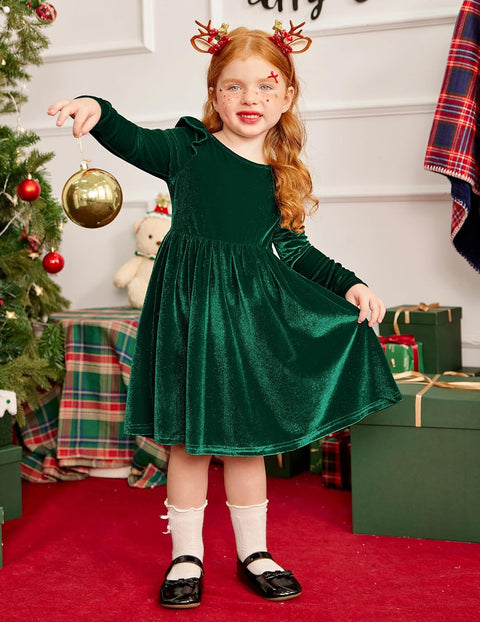 Arshiner Toddler Velvet Dress Little Girls Ruffle Dresses