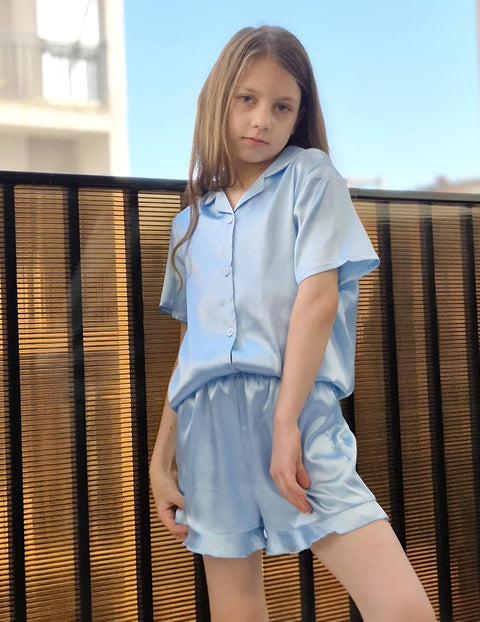 Arshiner Girls Pajamas Silk Satin Pajama Set