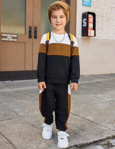 Arshiner Boys 2 Piece Outfit Color Block Sweatshirt & Sweatpants