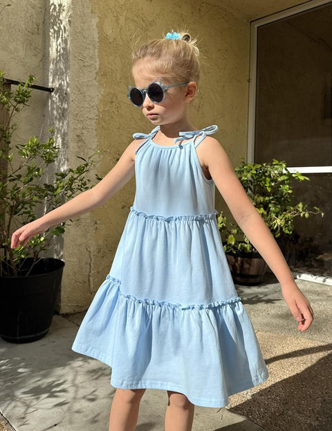 Arshiner Girl Dresses Boho A-Line Swing Flowy Ruffle Tiered Sundress with Pockets