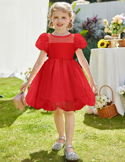 Arshiner Girls Dress Contrast Mesh Puff Flowy Bubble Hem Dresses