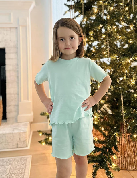Arshiner Toddler Girls Clothes Ruffle Short Sleeves Crewneck Tops and Shorts with Pockets Cute Summer 2 Pieces Short Sets