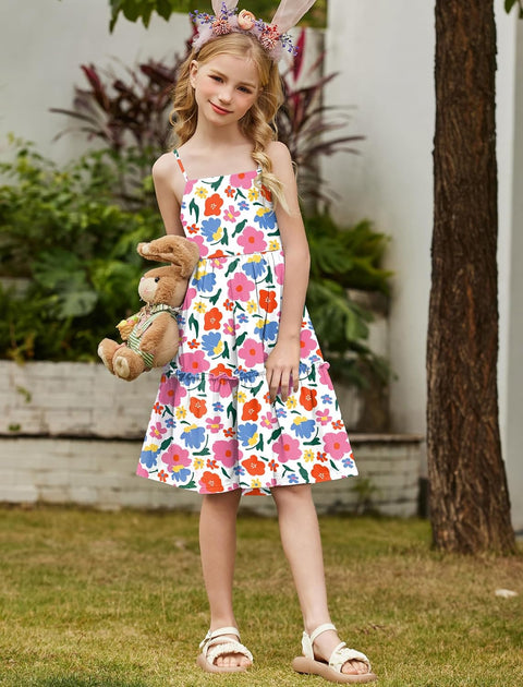 Arshiner Girls Tie Back Dress Spaghetti Strap Ruffle Hem Sundress with Pockets