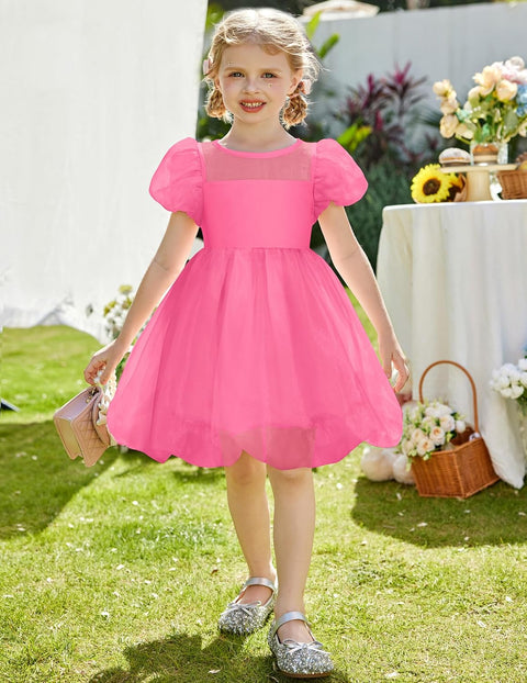 Arshiner Girls Dress Contrast Mesh Puff Flowy Bubble Hem Dresses