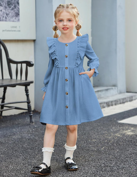 Arshiner Toddler Sweater Dress Ruffle Ribbed Knit Dresses