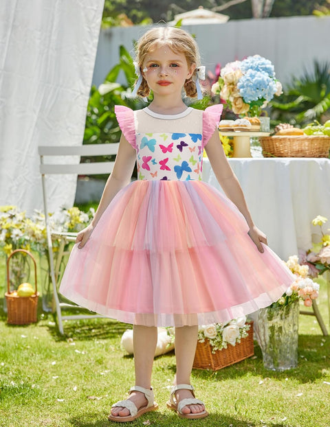 Arshiner Toddler Girls Tutu Sundress Ruffle Sleeve Double Fluffy Tiered Dresses