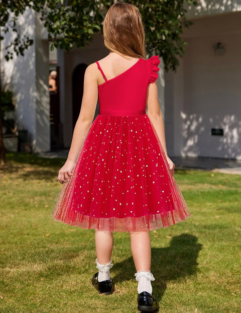 Arshiner Girls Dresses One Shoulder Ruffle Formal Tulle Dress
