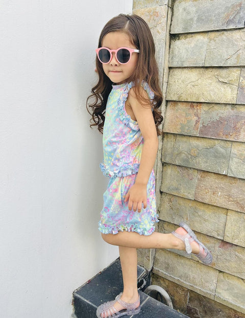 Arshiner Toddler Girls Clothes Ribbed Knit Ruffle Sleeveless Tops and Shorts with Pockets Cute Summer 2 Pieces Short Sets
