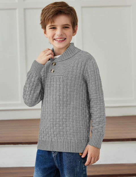 Arshiner Boys Long Sleeve Textured Ribbed Edge Pullover Sweaters