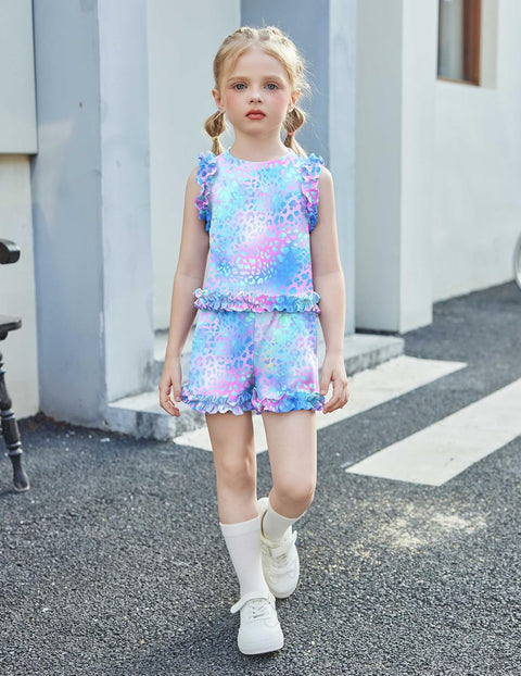 Arshiner Toddler Girls Clothes Ribbed Knit Ruffle Sleeveless Tops and Shorts with Pockets Cute Summer 2 Pieces Short Sets