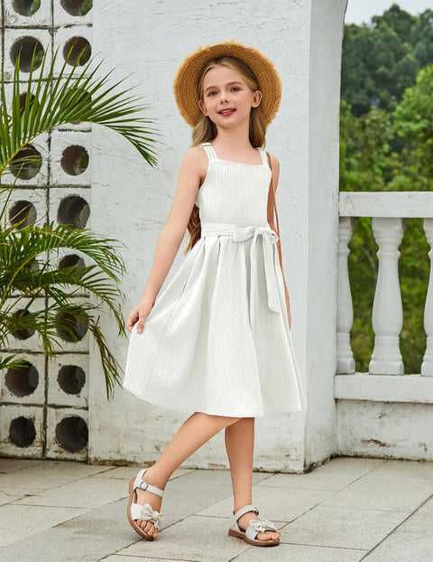 Arshiner Girls Cami Sleeveless Bow Tie Casual Sundress with Pockets for 5-12Y