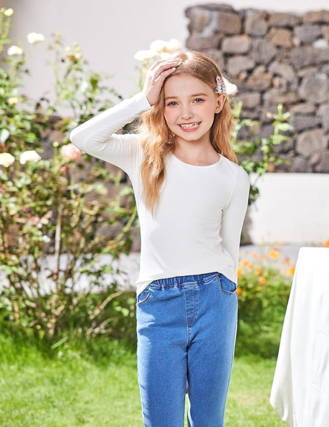 Arshiner Girls Long Sleeve Ribbed Knit Shirts