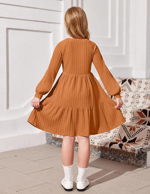Arshiner Girls Dresses Lantern Long Sleeve Casual Dress