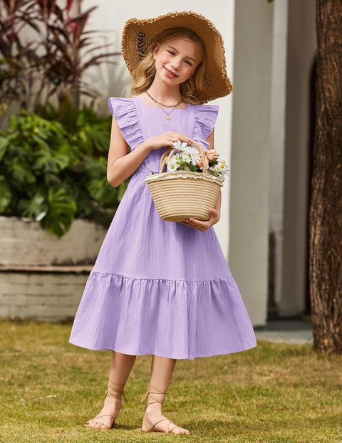 Arshiner Girls Tie Back Dress Tween Boho Flutter Sleeve Maxi Dresses