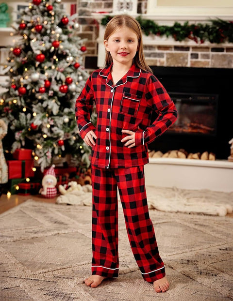 Arshiner Pajamas Set for Girls Plaid Long Sleeve Lounge Set