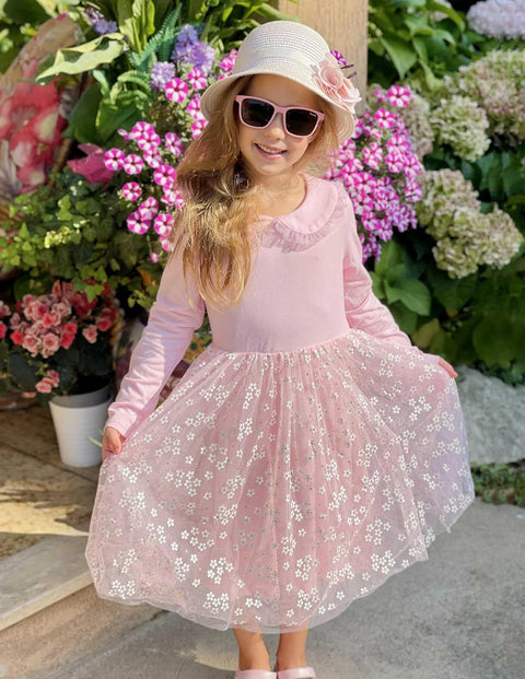 Arshiner Tutu Dress Girls Long Sleeve Peter Pan Collar Party Dresses