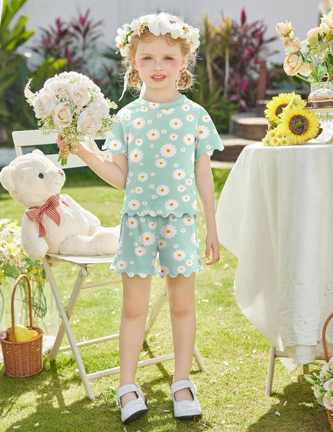 Arshiner Toddler Girls Clothes Ruffle Short Sleeves Crewneck Tops and Shorts with Pockets Cute Summer 2 Pieces Short Sets