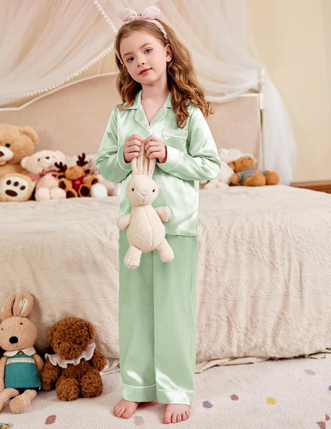 Arshiner Girls Pajamas Silk Satin Pajama Set