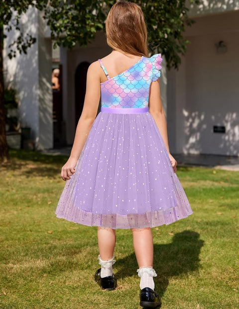 Arshiner Girls Dresses One Shoulder Ruffle Formal Tulle Dress