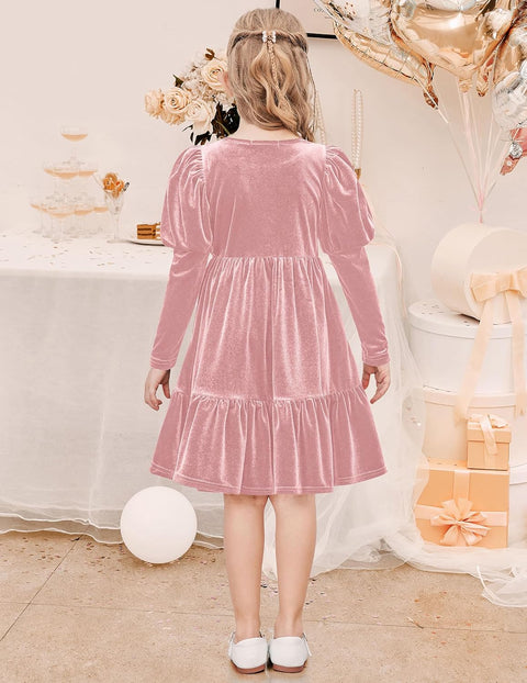 Arshiner Toddler Velvet Dress Girls Puff Party Ruffle Dresses