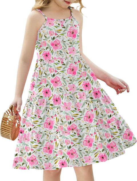 [3-10Y]Arshiner Toddler Girl's Sundress Boho Strap Tiered Swing Cami Dresses