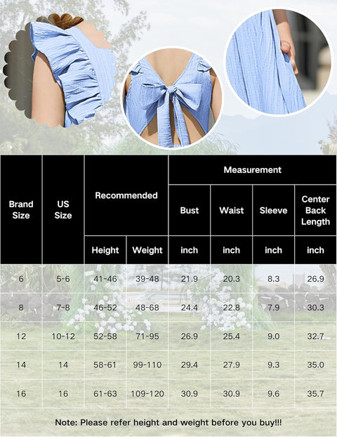 Arshiner Girls Tie Back Dress Tween Boho Flutter Sleeve Maxi Dresses