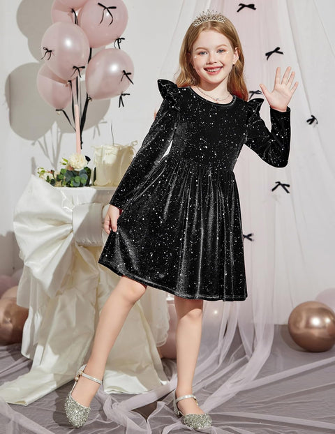 Arshiner Toddler Velvet Dress Little Girls Ruffle Dresses