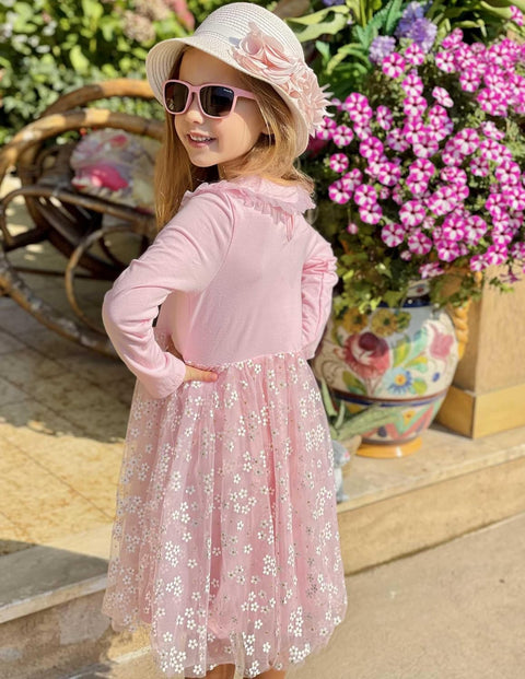 Arshiner Tutu Dress Girls Long Sleeve Peter Pan Collar Party Dresses