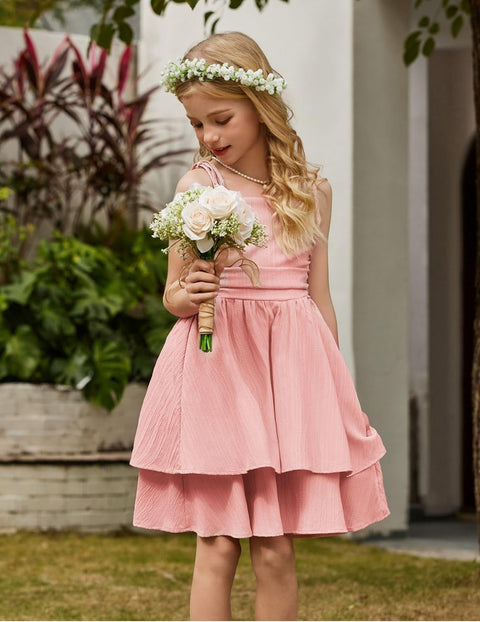 Arshiner Girls Dresses Flowy Tiered Ruched Smocked Back Midi Sundress