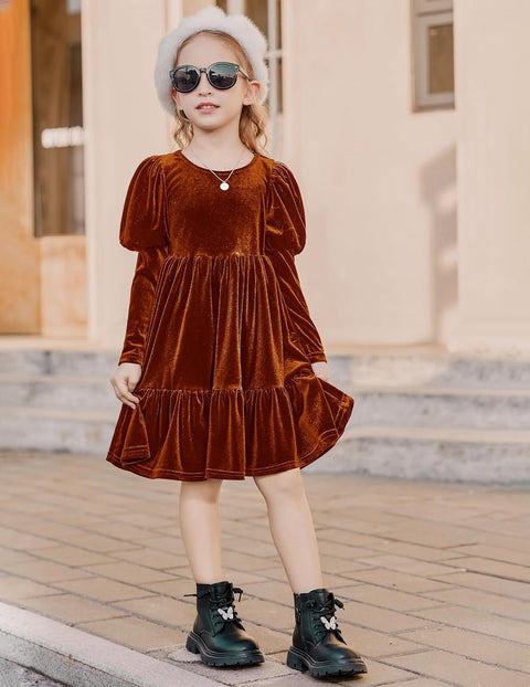 Arshiner Toddler Velvet Dress Girls Puff Party Ruffle Dresses