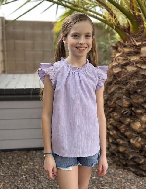 Arshiner Girls Ruffle Short Sleeve Shirts Frill Neck Pleated Blouse Tops