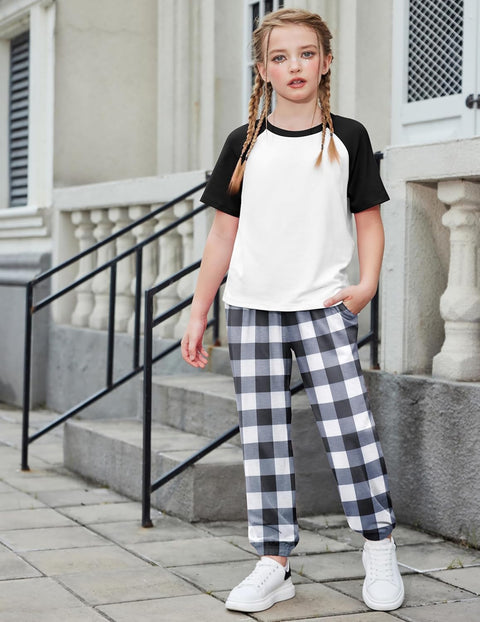 Arshiner Girls 2 Piece Outfits Short Sleeve Tops and Jogger Set