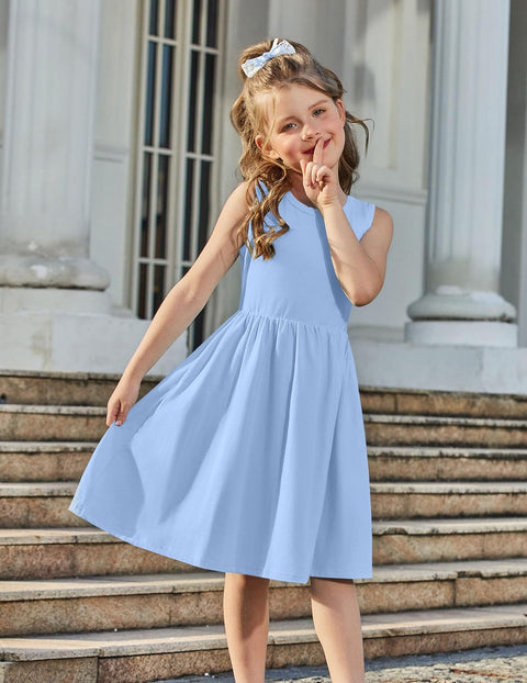 【2-6Y】Arshiner Toddler Girls Dress Back Bowknot Twirly Sundress with Pockets