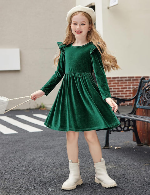 Arshiner Toddler Velvet Dress Little Girls Ruffle Dresses