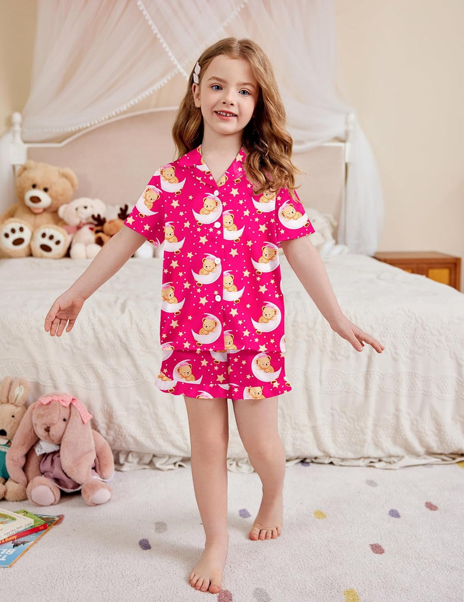 Arshiner Girls Pajamas Silk Satin Pajama Set 2 Piece Button Down Pjs ...
