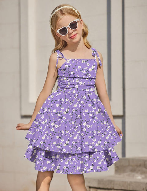 Arshiner Girls Dresses Flowy Tiered Ruched Smocked Back Midi Sundress