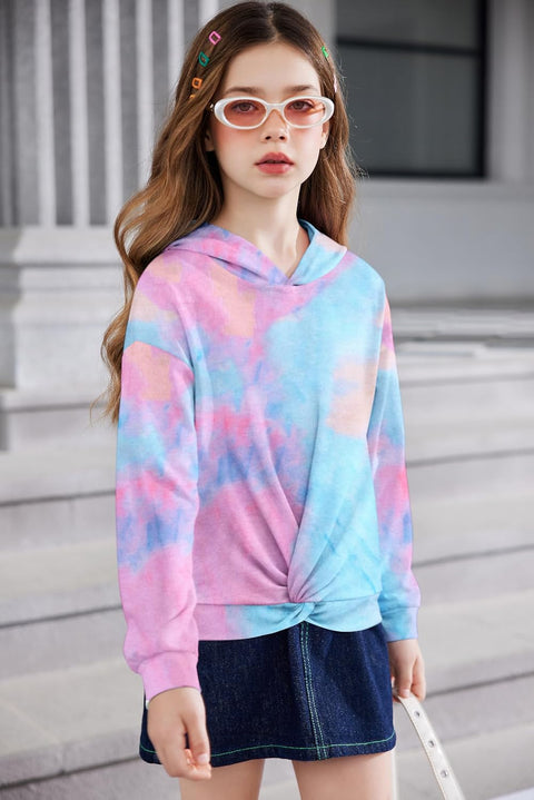 Arshiner Girls Hoodie Twist Front Tie Dye Hooded Sweatshirt